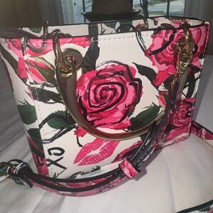 ALDO Love Potion Floral Pink and White Mini Satchel Purse with Gold Handles